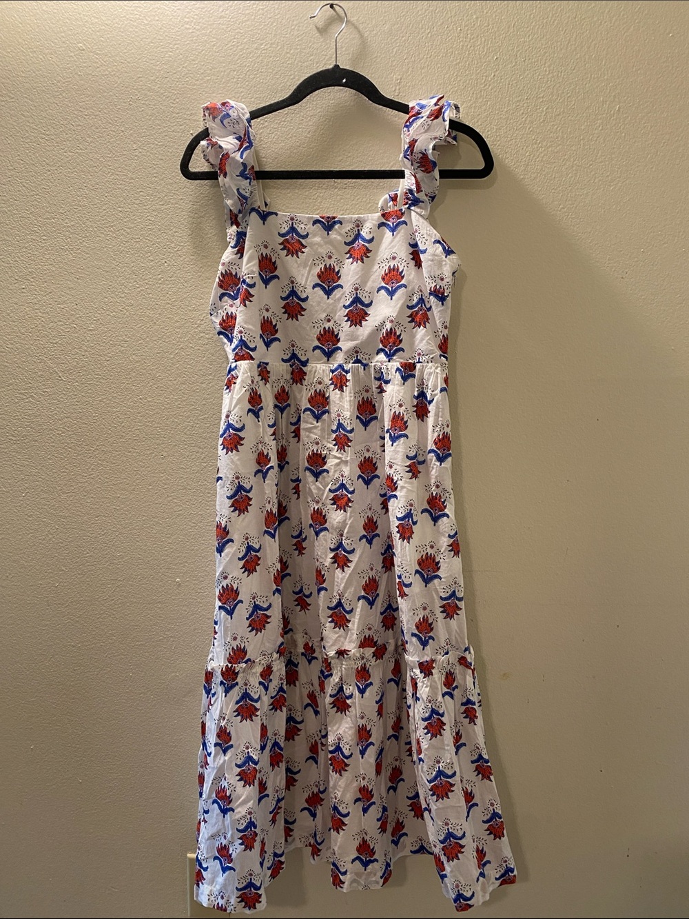 J. Crew Factory White Maxi Dress with Red & Blue Floral Eyelet